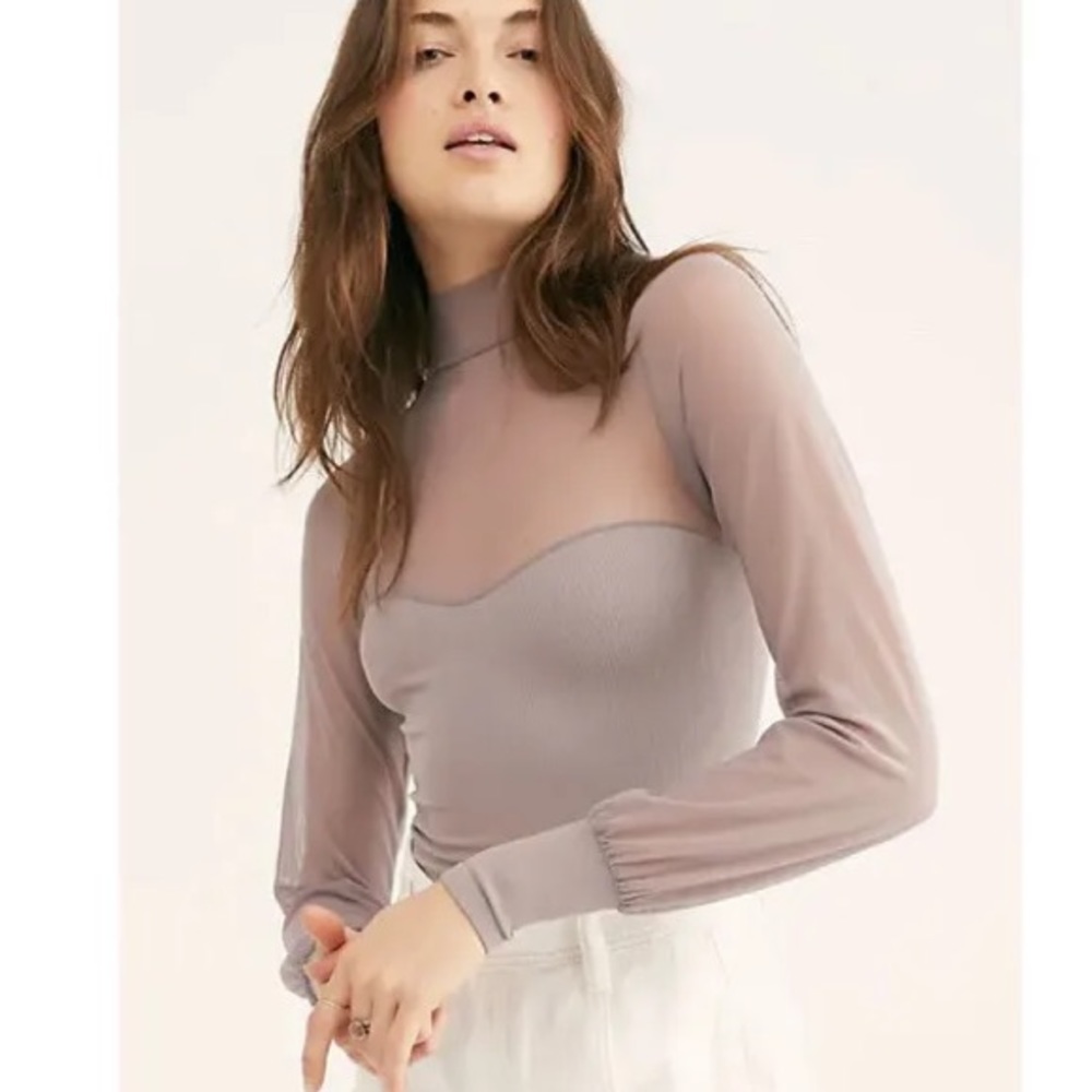 Free People Mesh Layering Top in Taupe
